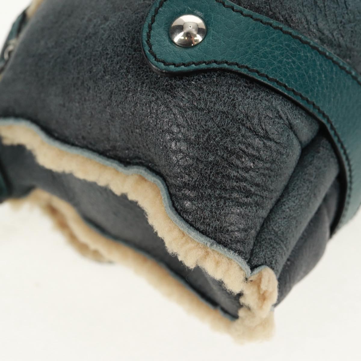 Salvatore Ferragamo Gancini Shoulder Bag Mouton Blue Green Silver Auth 160179V