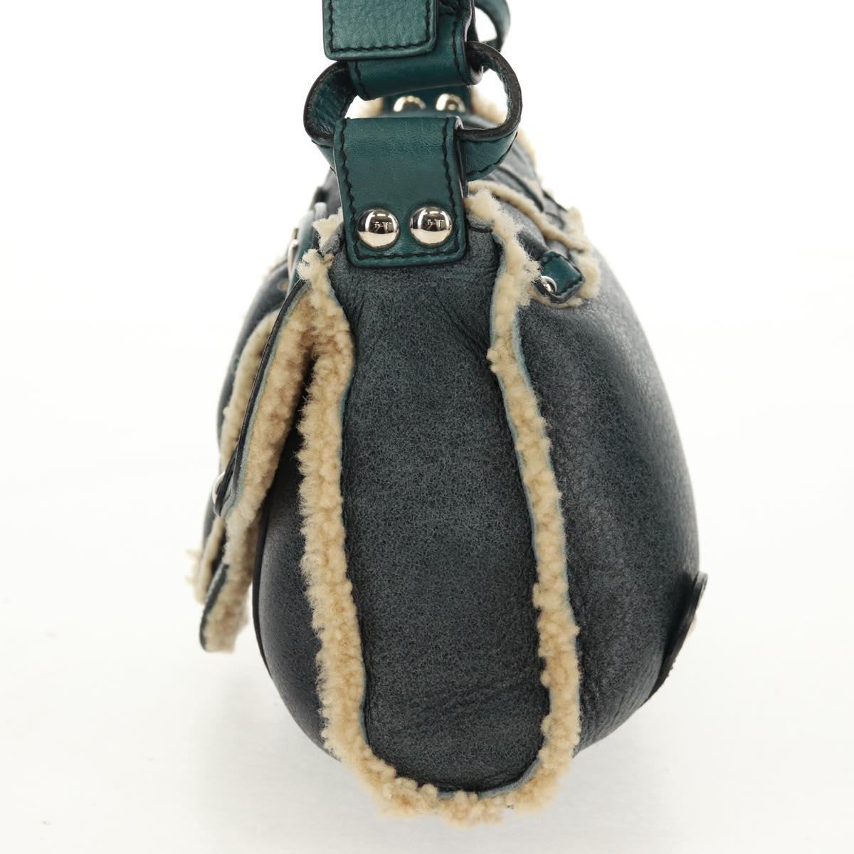 Salvatore Ferragamo Gancini Shoulder Bag Mouton Blue Green Silver Auth 160179V