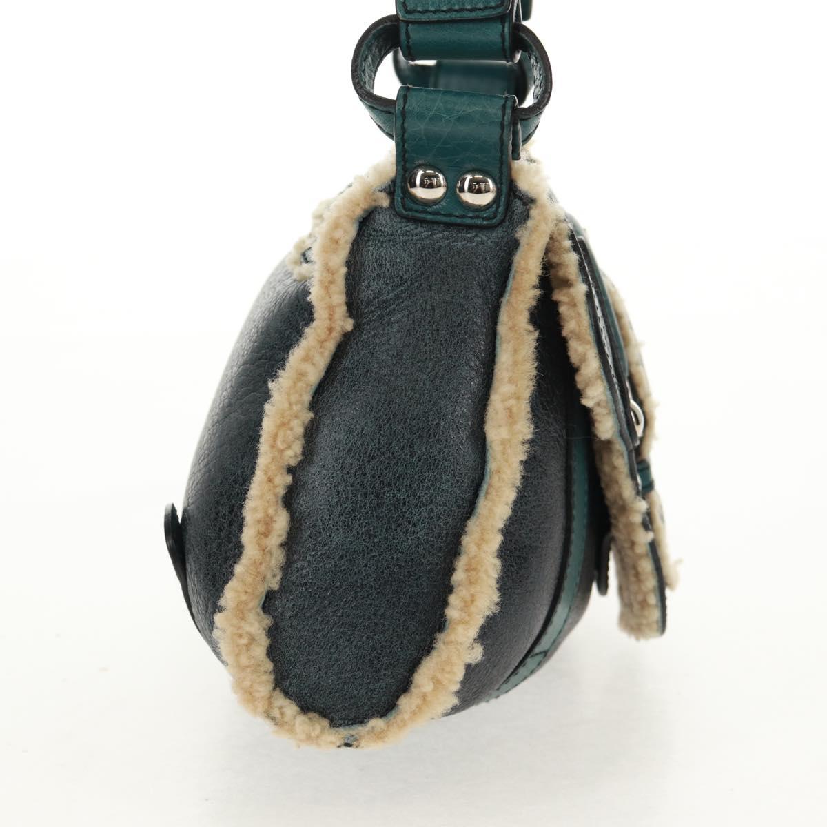 Salvatore Ferragamo Gancini Shoulder Bag Mouton Blue Green Silver Auth 160179V