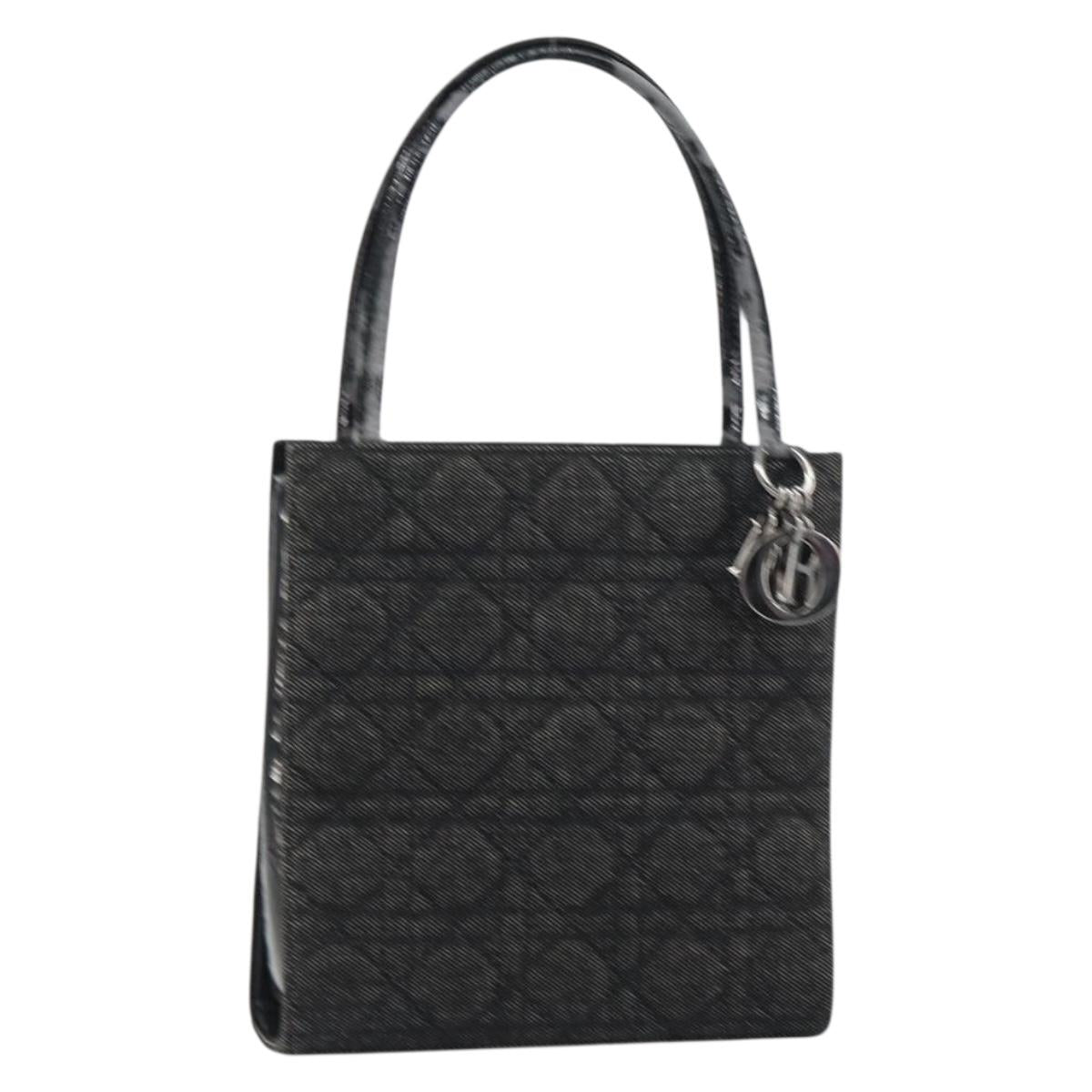 Christian Dior Lady Dior Hand Bag Denim Black Silver Auth 160181