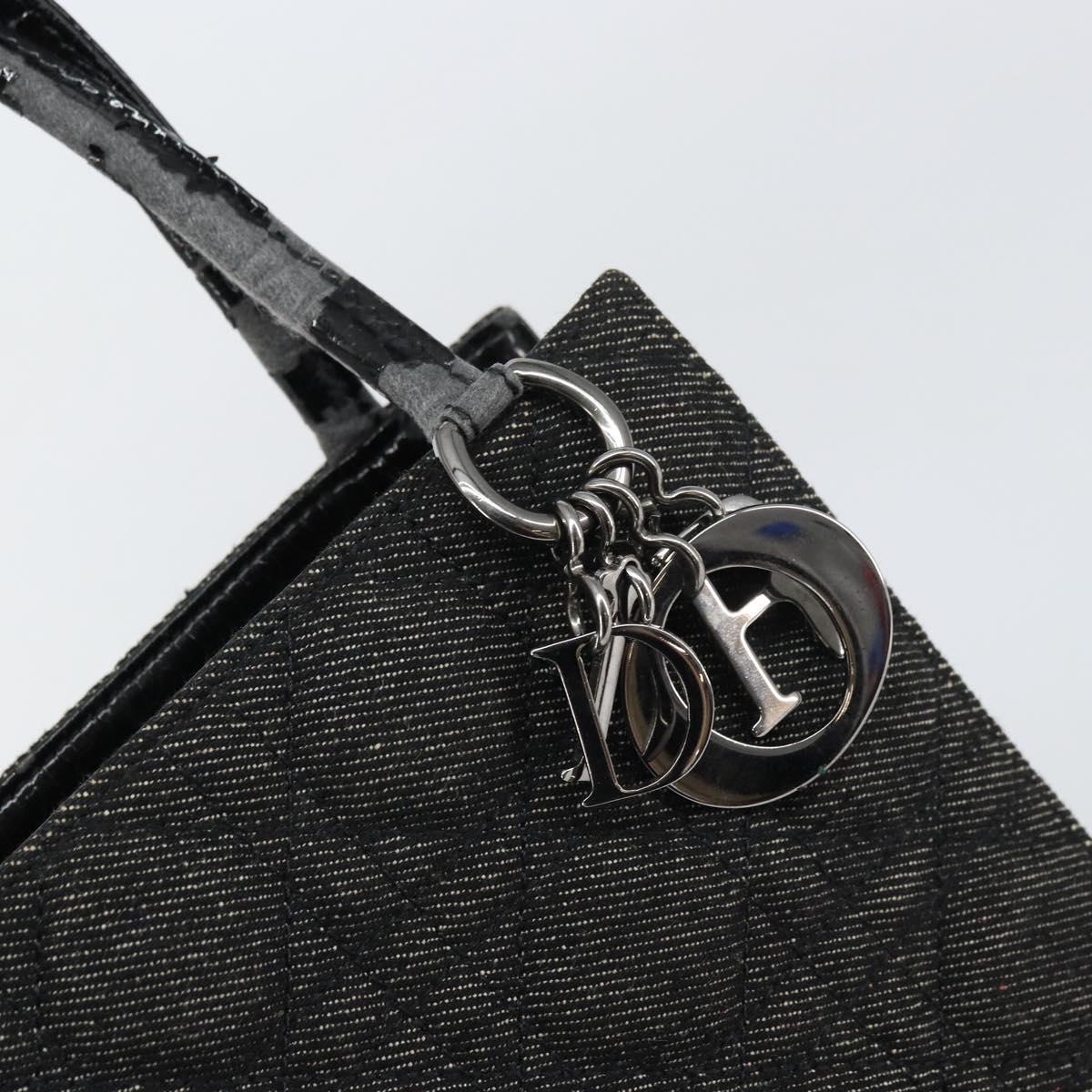 Christian Dior Lady Dior Hand Bag Denim Black Silver Auth 160181