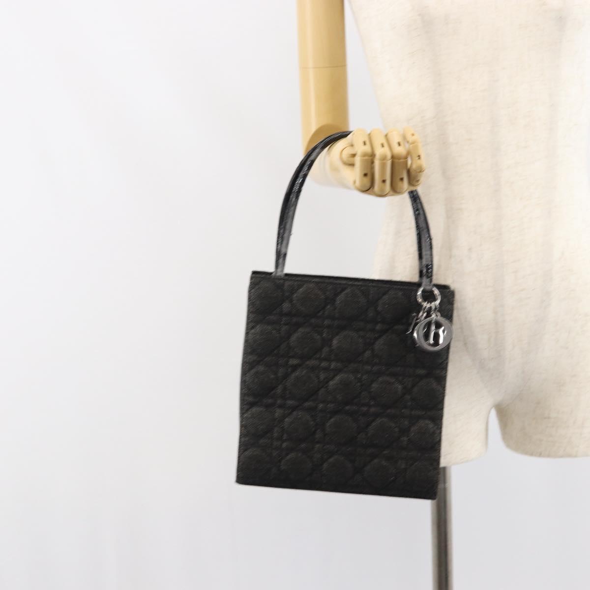 Christian Dior Lady Dior Hand Bag Denim Black Silver Auth 160181