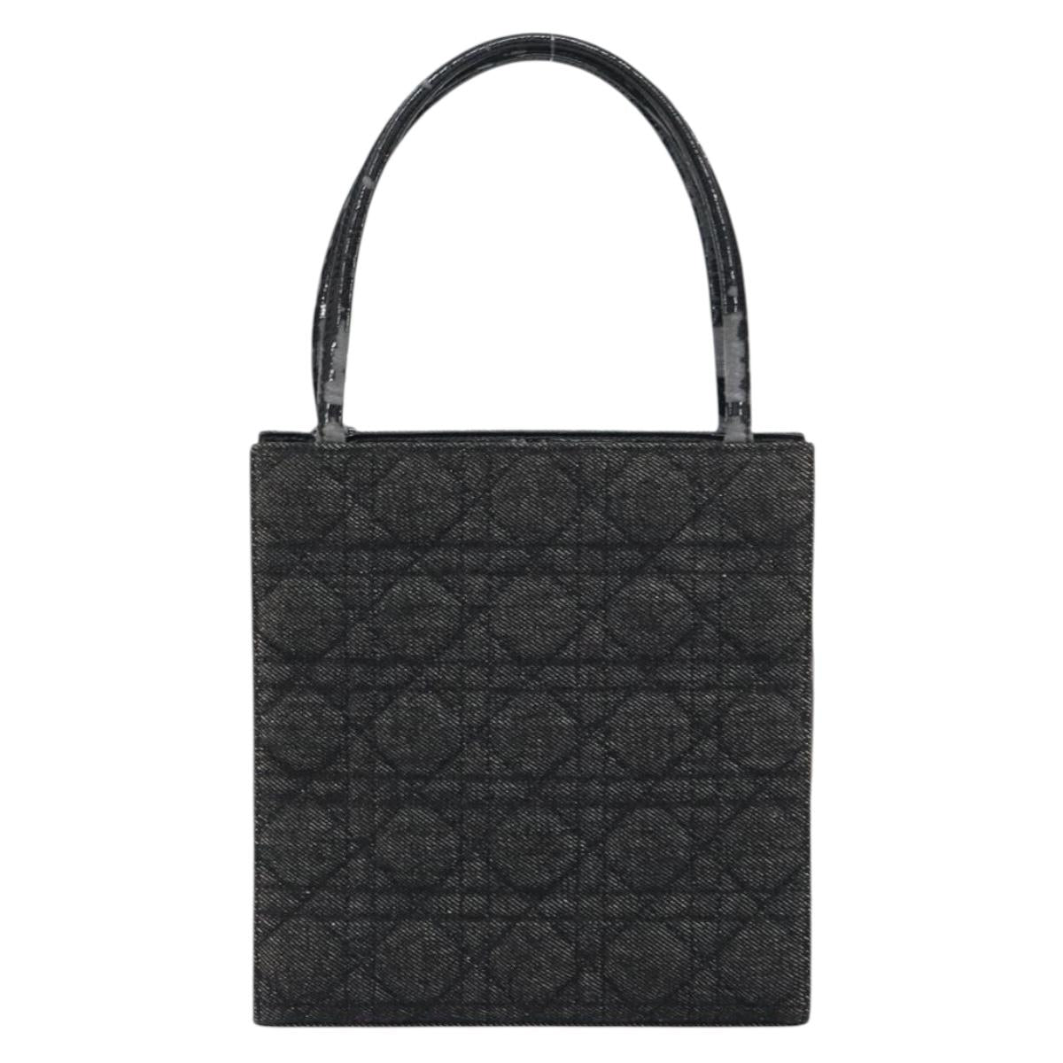 Christian Dior Lady Dior Hand Bag Denim Black Silver Auth 160181