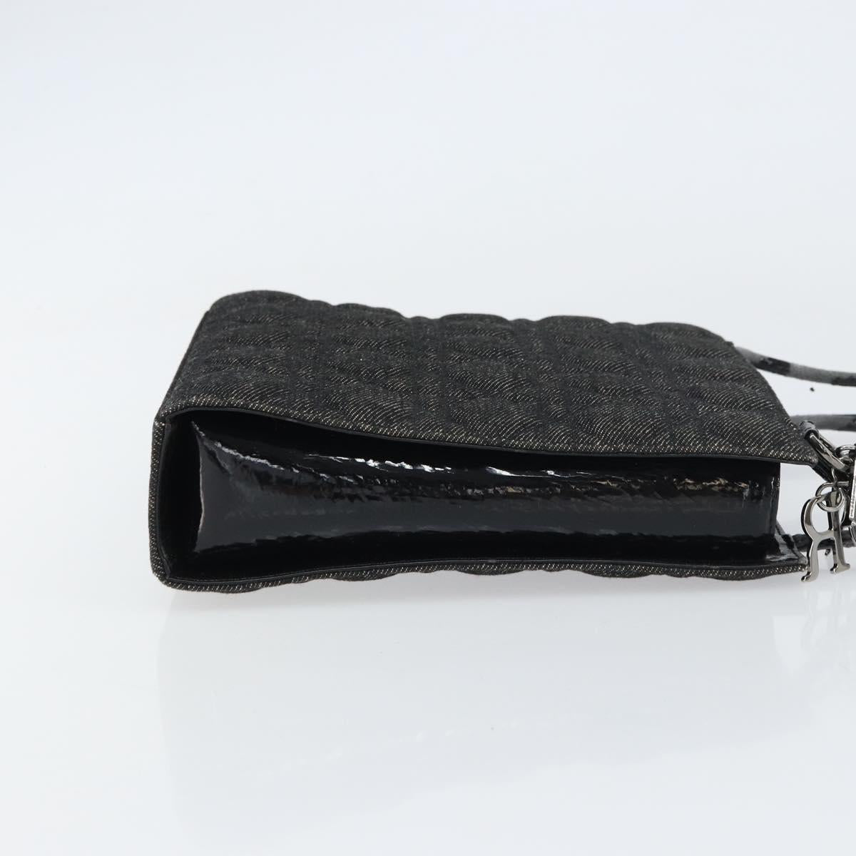 Christian Dior Lady Dior Hand Bag Denim Black Silver Auth 160181