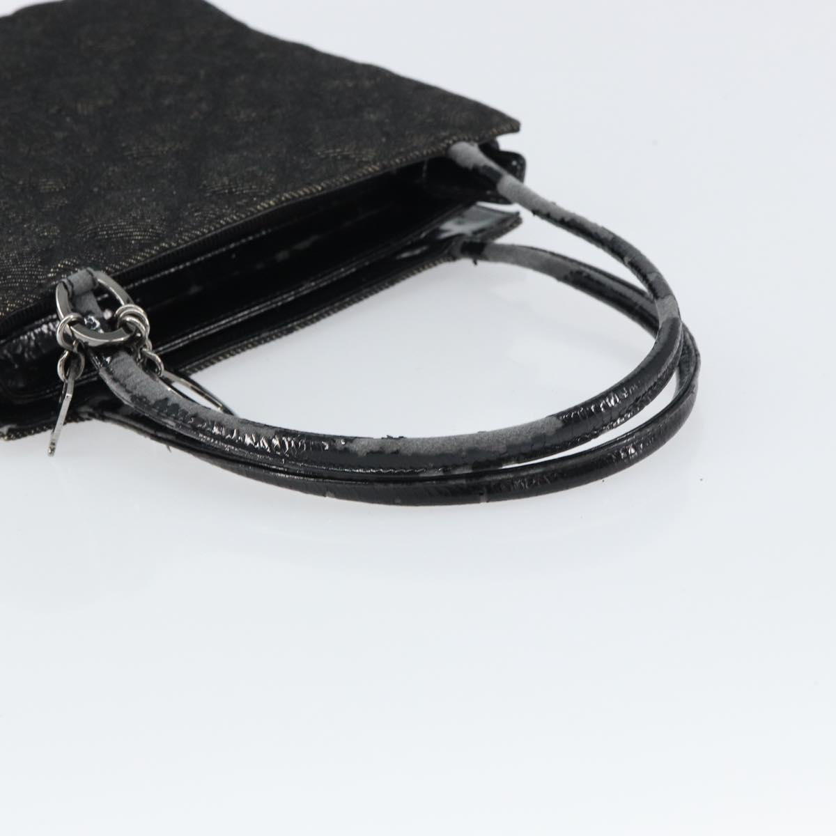 Christian Dior Lady Dior Hand Bag Denim Black Silver Auth 160181