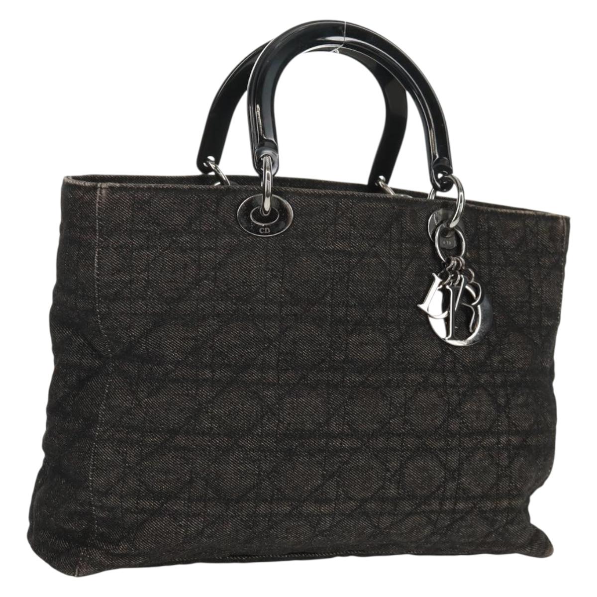 Christian Dior Lady Dior Canage Hand Bag Denim Black Silver Auth 160182