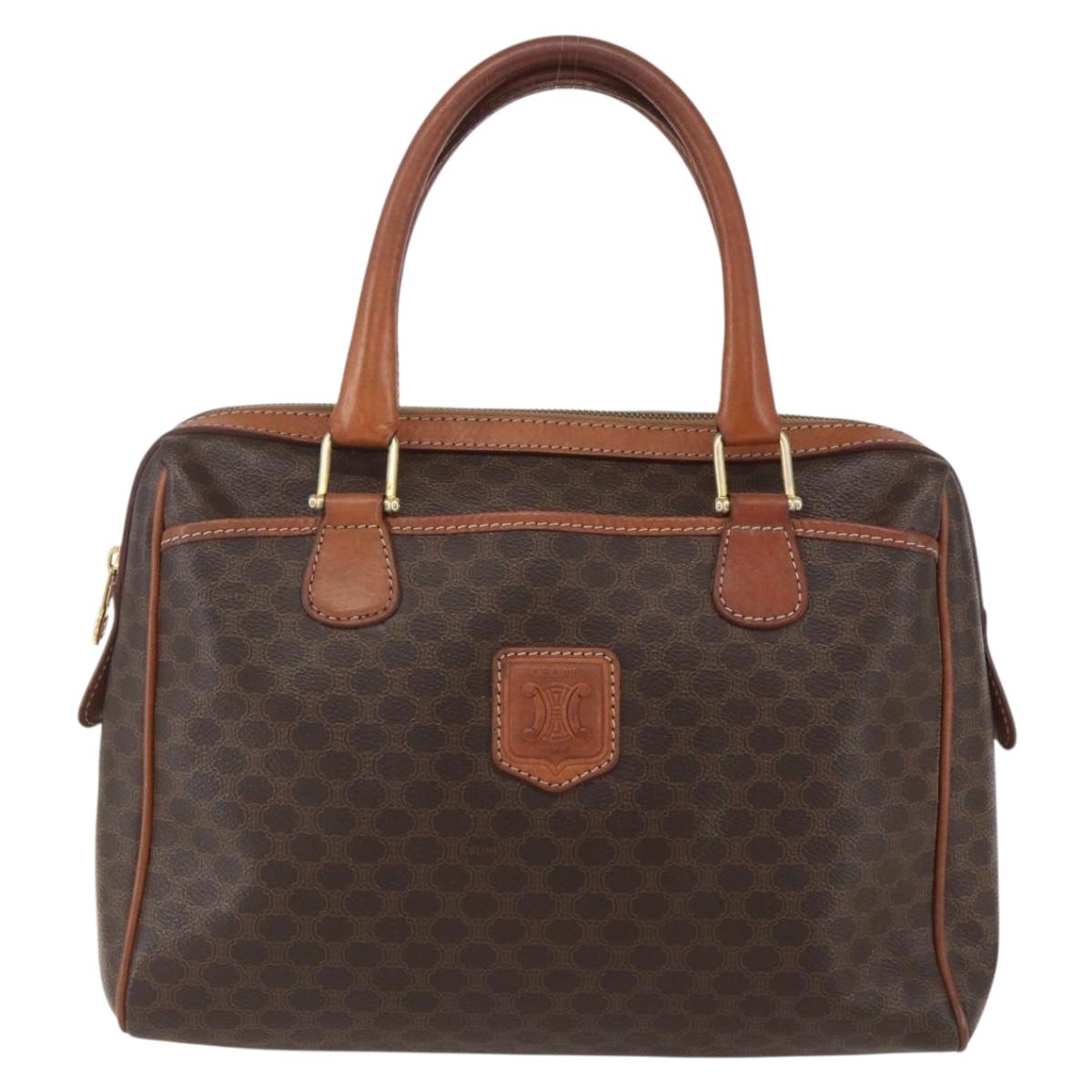 CELINE Macadam Canvas Hand Bag PVC Leather Brown Gold Auth 160202