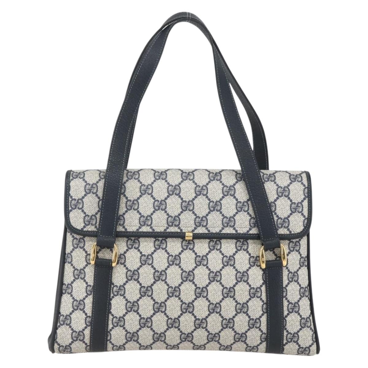 GUCCI GG Supreme Hand Bag PVC Navy Gold 000 093 6089 Auth 160214