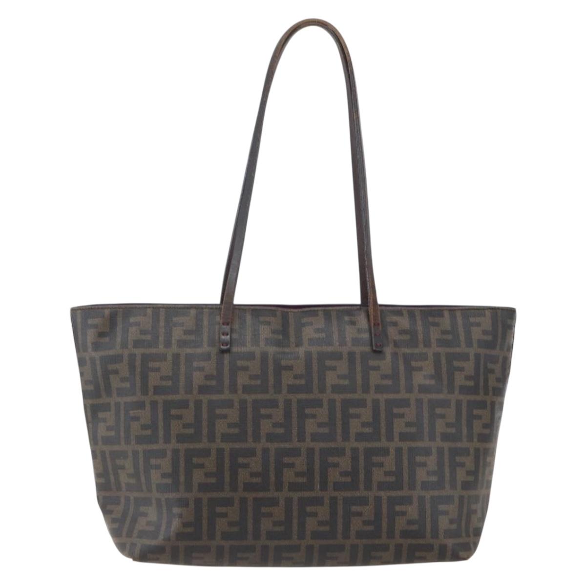 FENDI Zucca Canvas Tote Bag PVC Black Brown Auth 160216