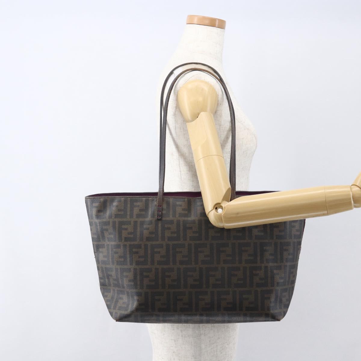 FENDI Zucca Canvas Tote Bag PVC Black Brown Auth 160216