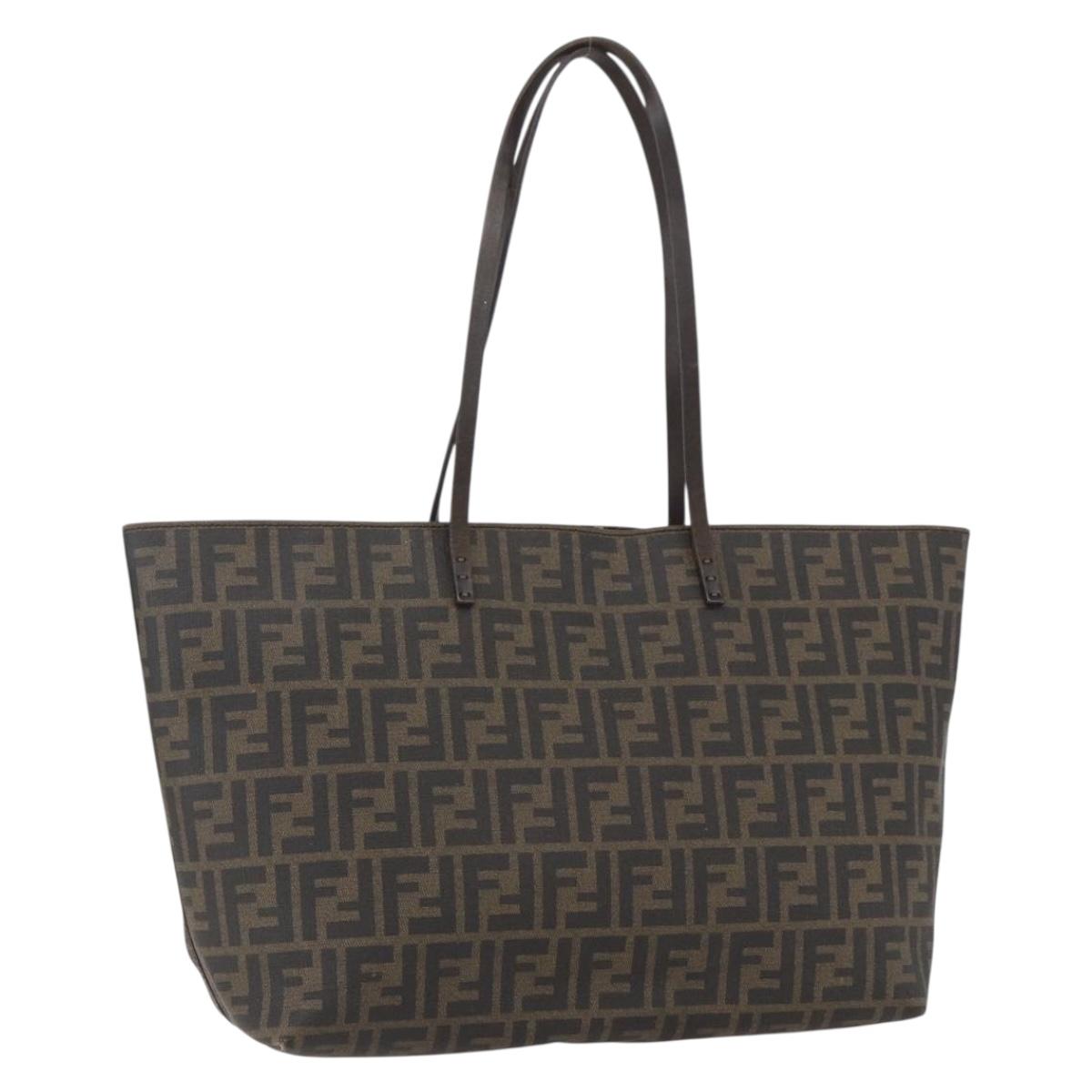 FENDI Zucca Canvas Tote Bag PVC Black Brown Auth 160217