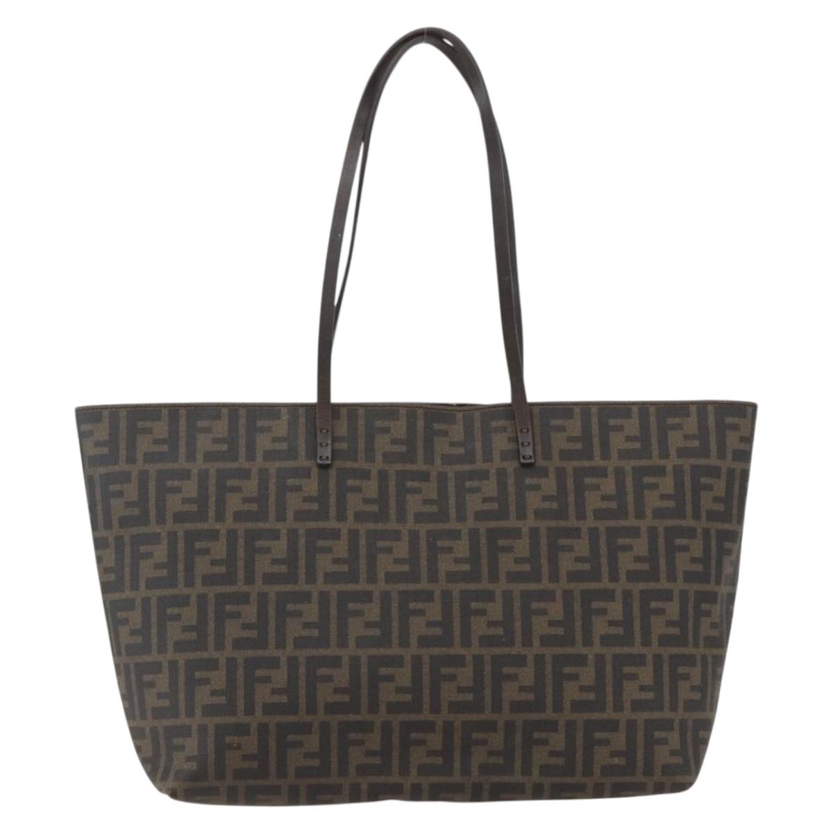 FENDI Zucca Canvas Tote Bag PVC Black Brown Auth 160217