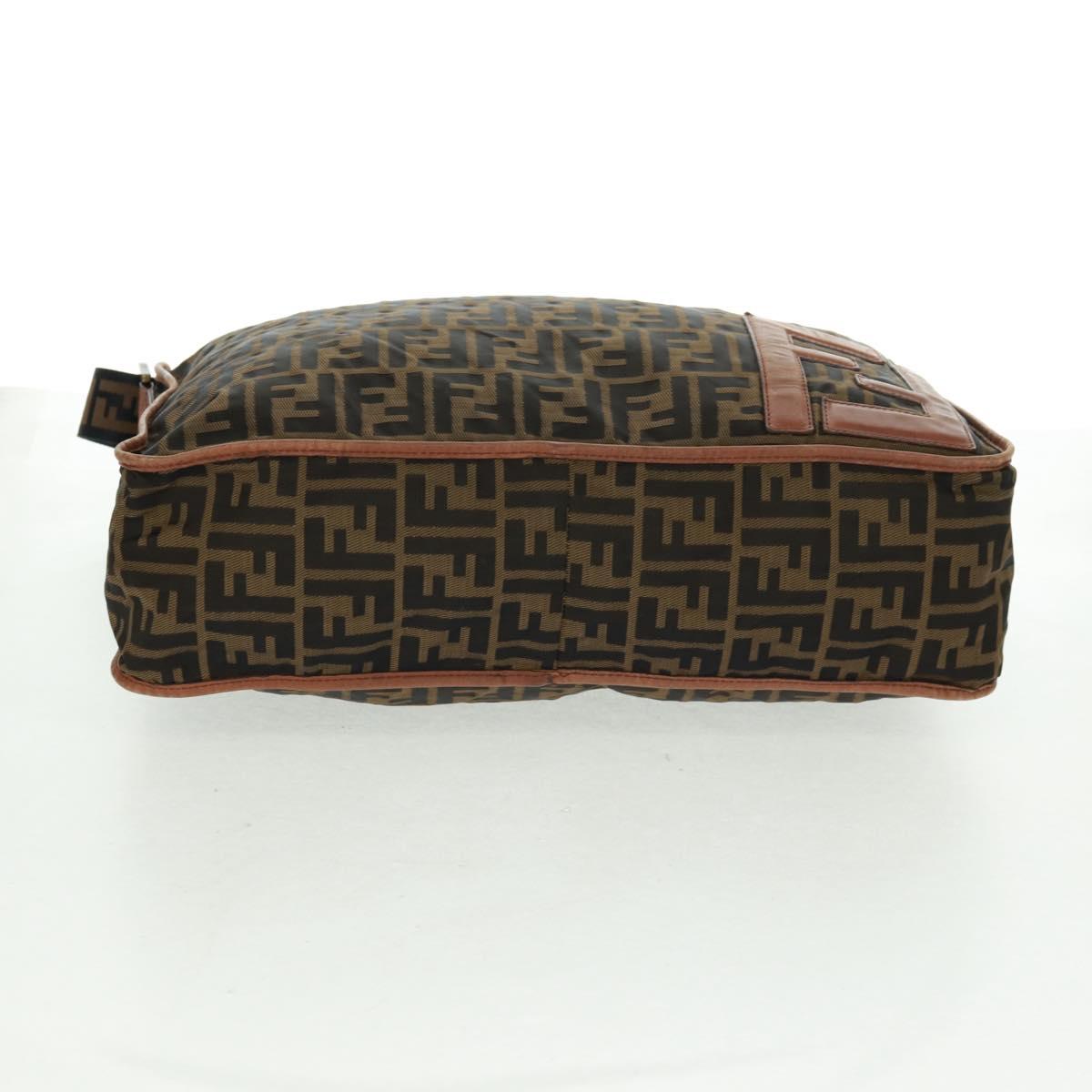 FENDI Zucca Canvas Shoulder Bag Brown Black Auth 160218