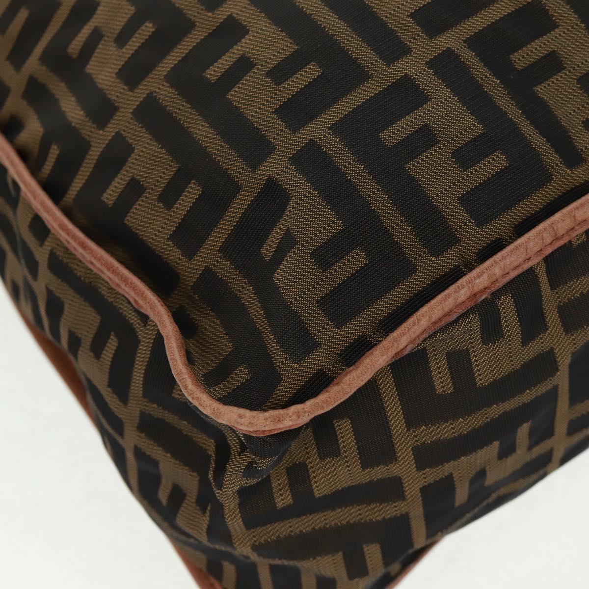 FENDI Zucca Canvas Shoulder Bag Brown Black Auth 160218