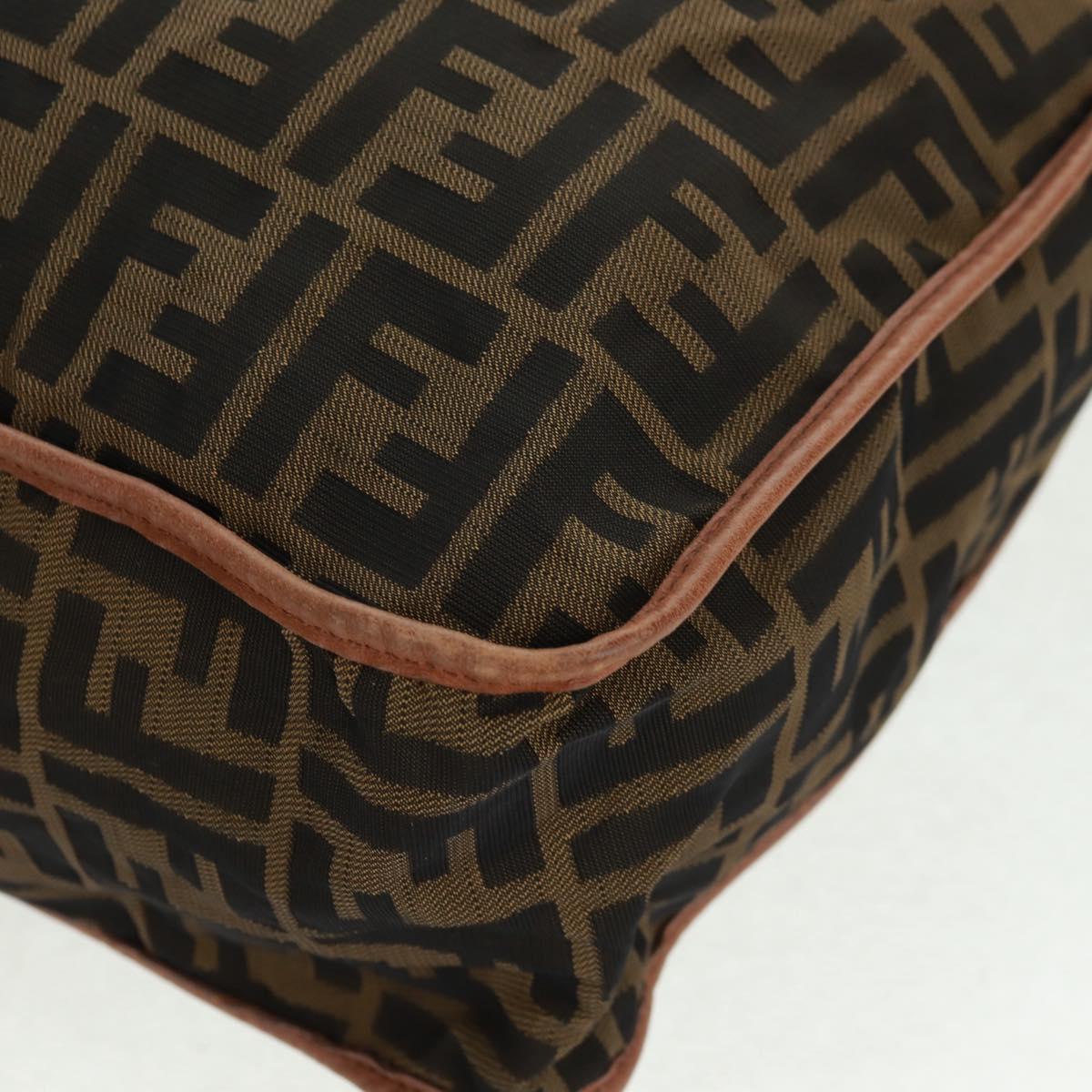 FENDI Zucca Canvas Shoulder Bag Brown Black Auth 160218