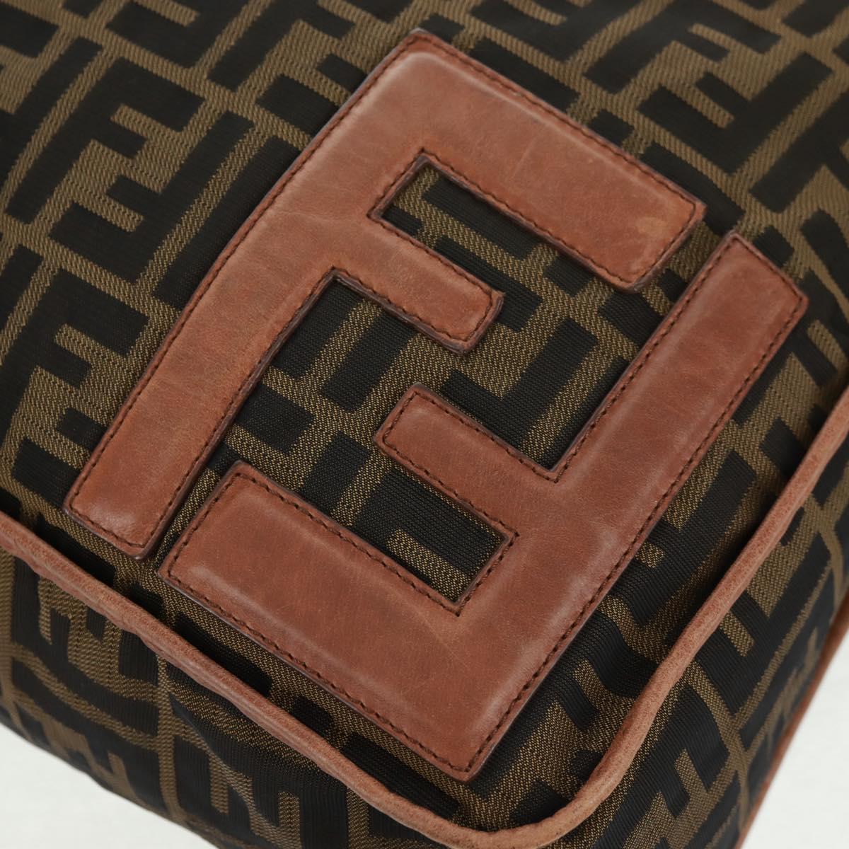 FENDI Zucca Canvas Shoulder Bag Brown Black Auth 160218