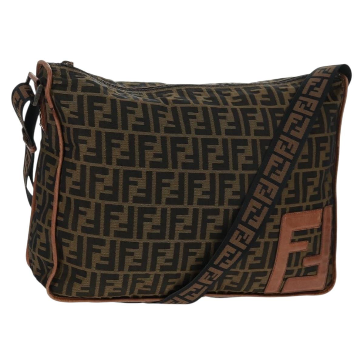 FENDI Zucca Canvas Shoulder Bag Brown Black Auth 160218