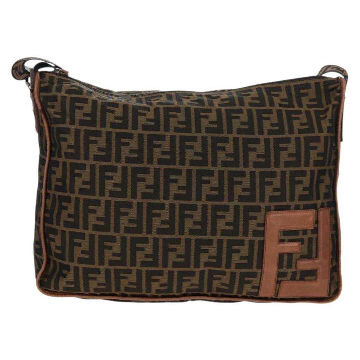 FENDI Zucca Canvas Shoulder Bag Brown Black Auth 160218