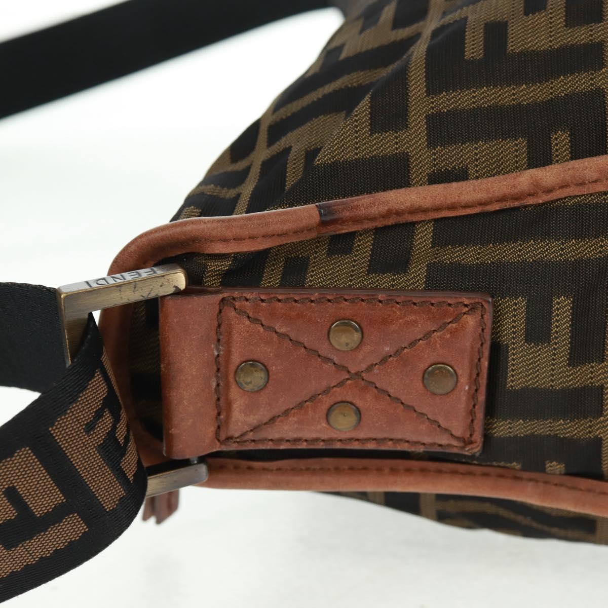 FENDI Zucca Canvas Shoulder Bag Brown Black Auth 160218