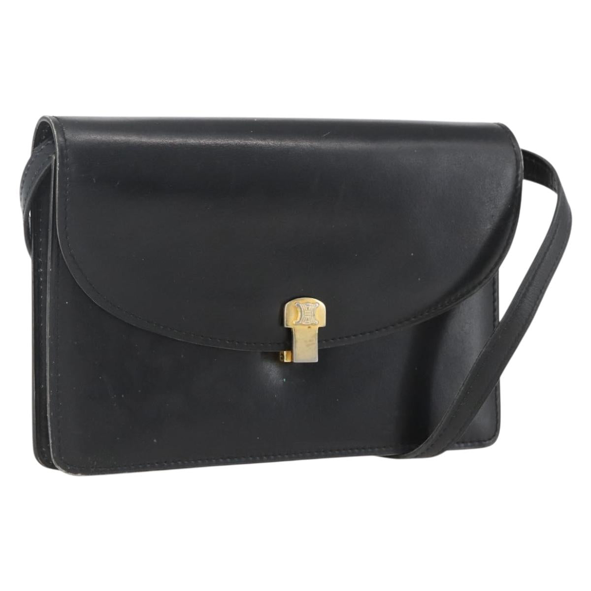 CELINE Shoulder Bag Leather Black Gold Auth 160240