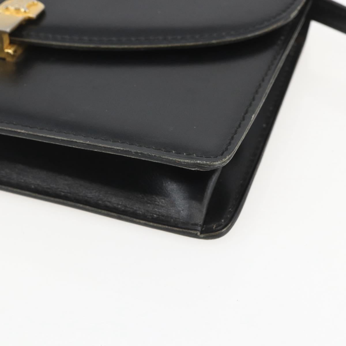 CELINE Shoulder Bag Leather Black Gold Auth 160240