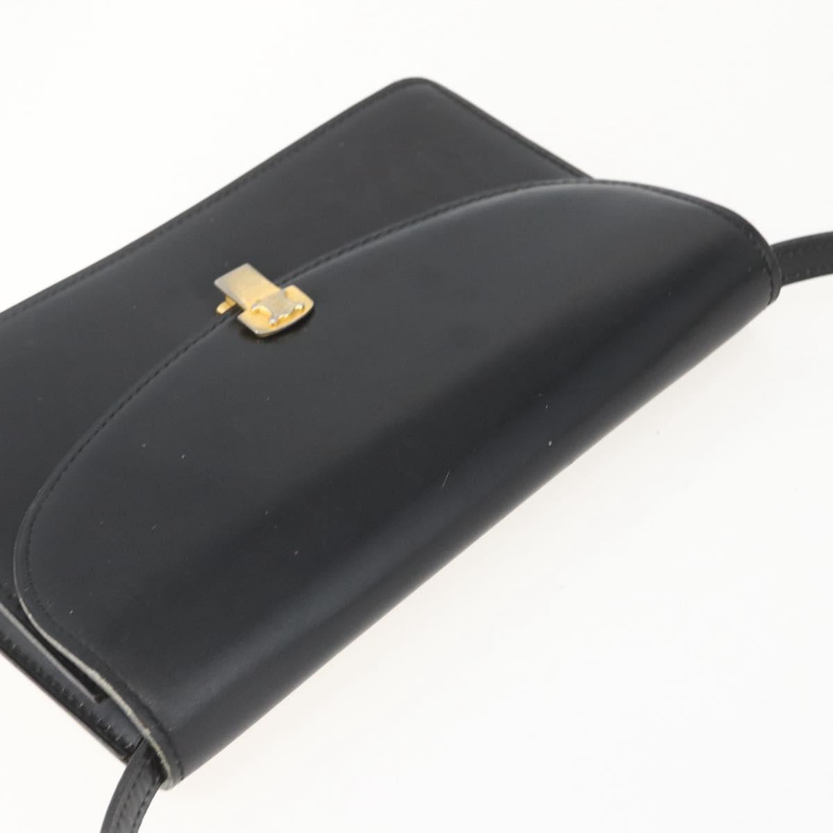 CELINE Shoulder Bag Leather Black Gold Auth 160240