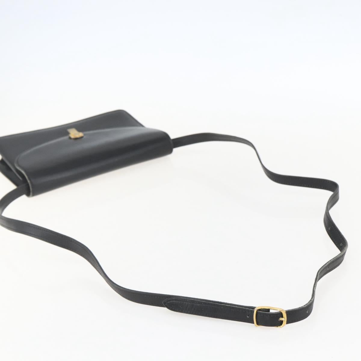 CELINE Shoulder Bag Leather Black Gold Auth 160240