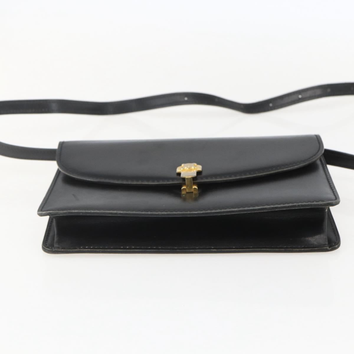 CELINE Shoulder Bag Leather Black Gold Auth 160240