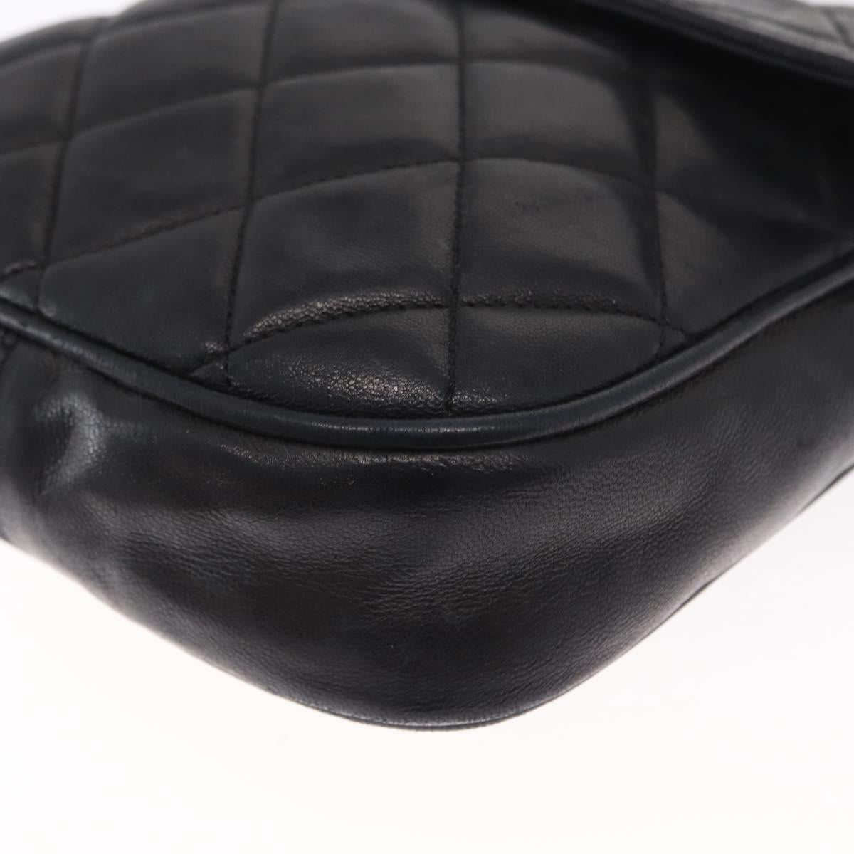 CHANEL Matelasse Chain Bag Lamb Skin Black gold CC Auth 160245