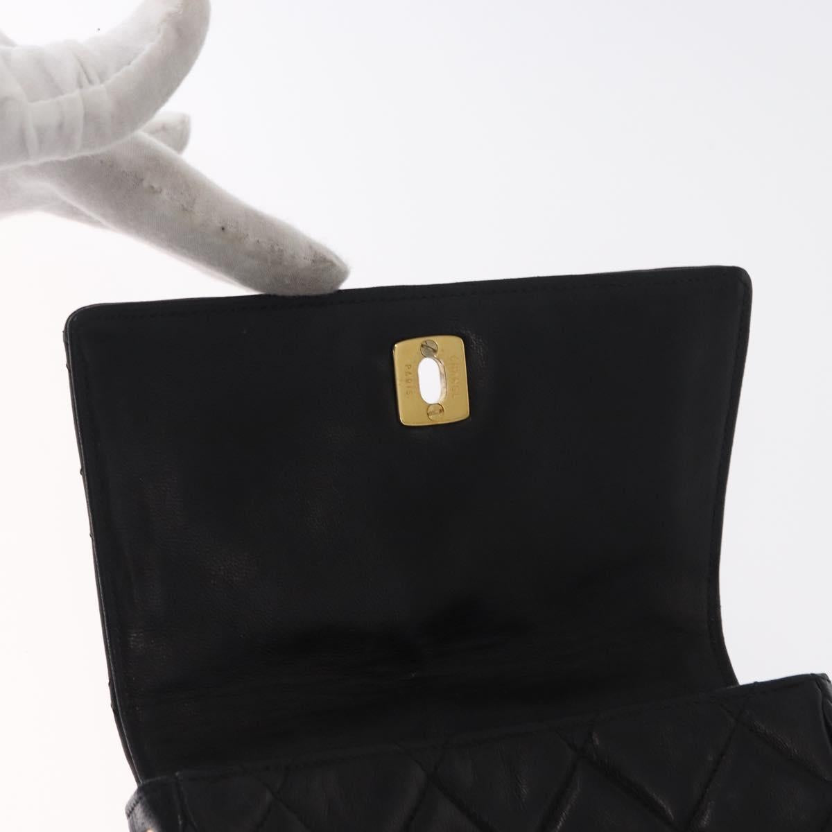CHANEL Matelasse Chain Bag Lamb Skin Black gold CC Auth 160245