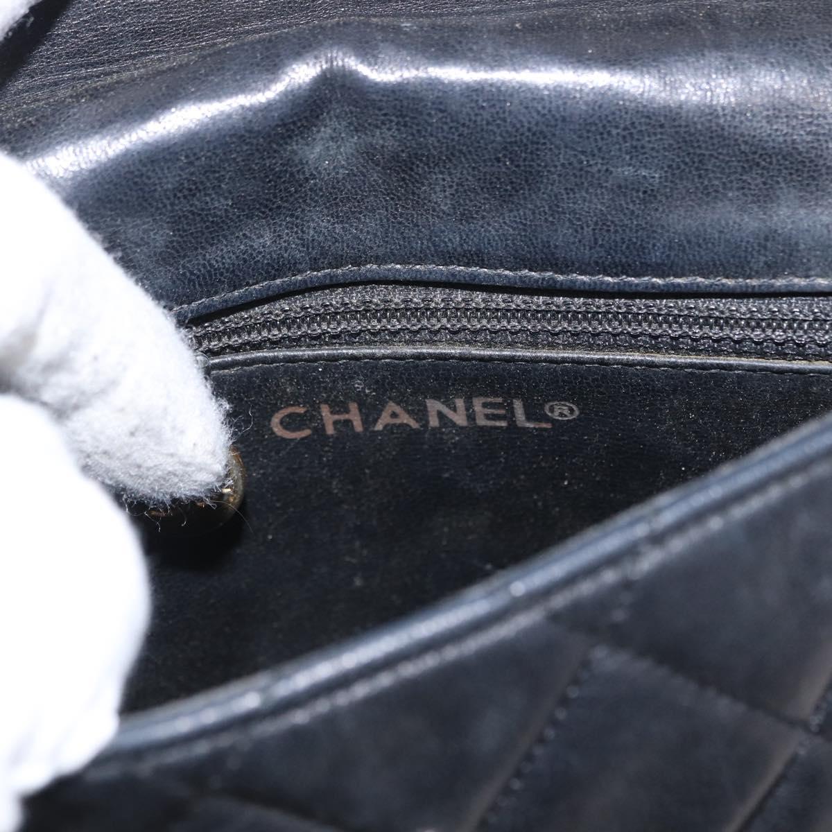 CHANEL Matelasse Chain Bag Lamb Skin Black gold CC Auth 160245