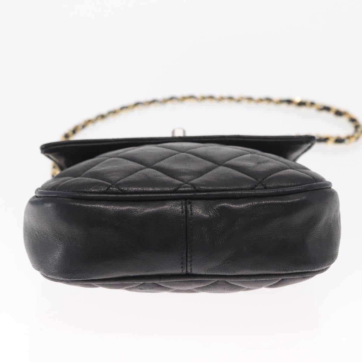 CHANEL Matelasse Chain Bag Lamb Skin Black gold CC Auth 160245