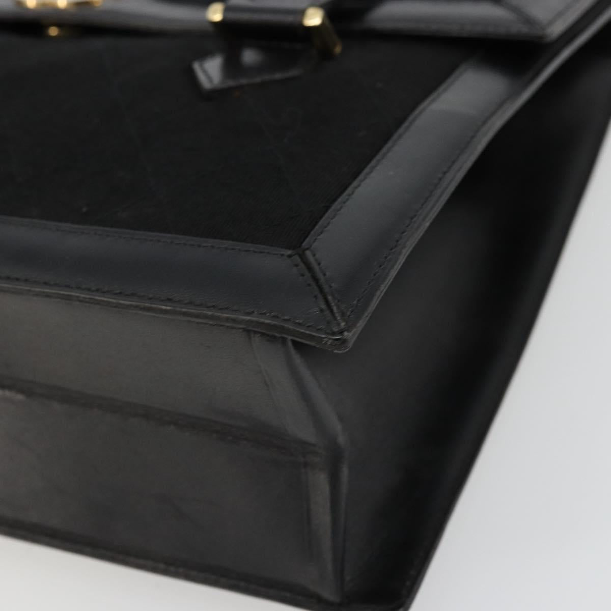 CHANEL Matelasse Hand Bag Cotton Leather Black Gold CC Auth 160252