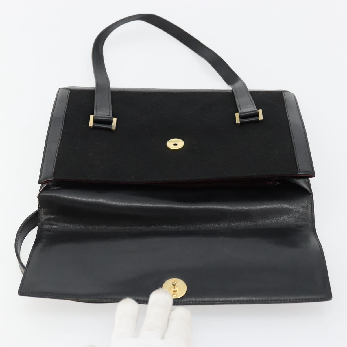 CHANEL Matelasse Hand Bag Cotton Leather Black Gold CC Auth 160252