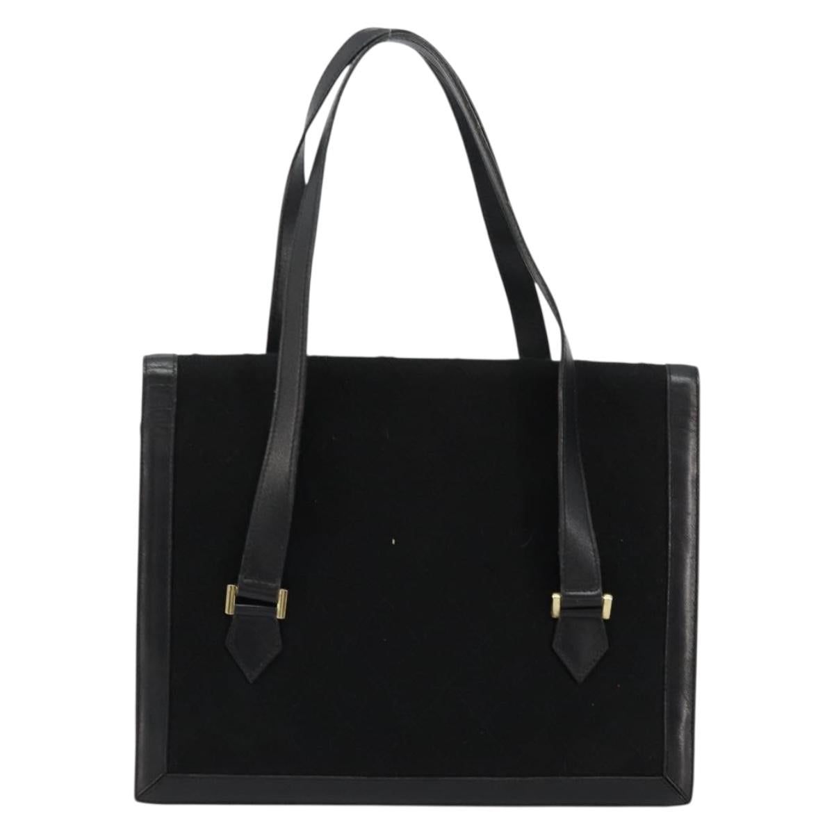 CHANEL Matelasse Hand Bag Cotton Leather Black Gold CC Auth 160252