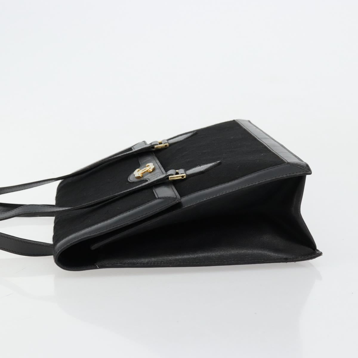 CHANEL Matelasse Hand Bag Cotton Leather Black Gold CC Auth 160252