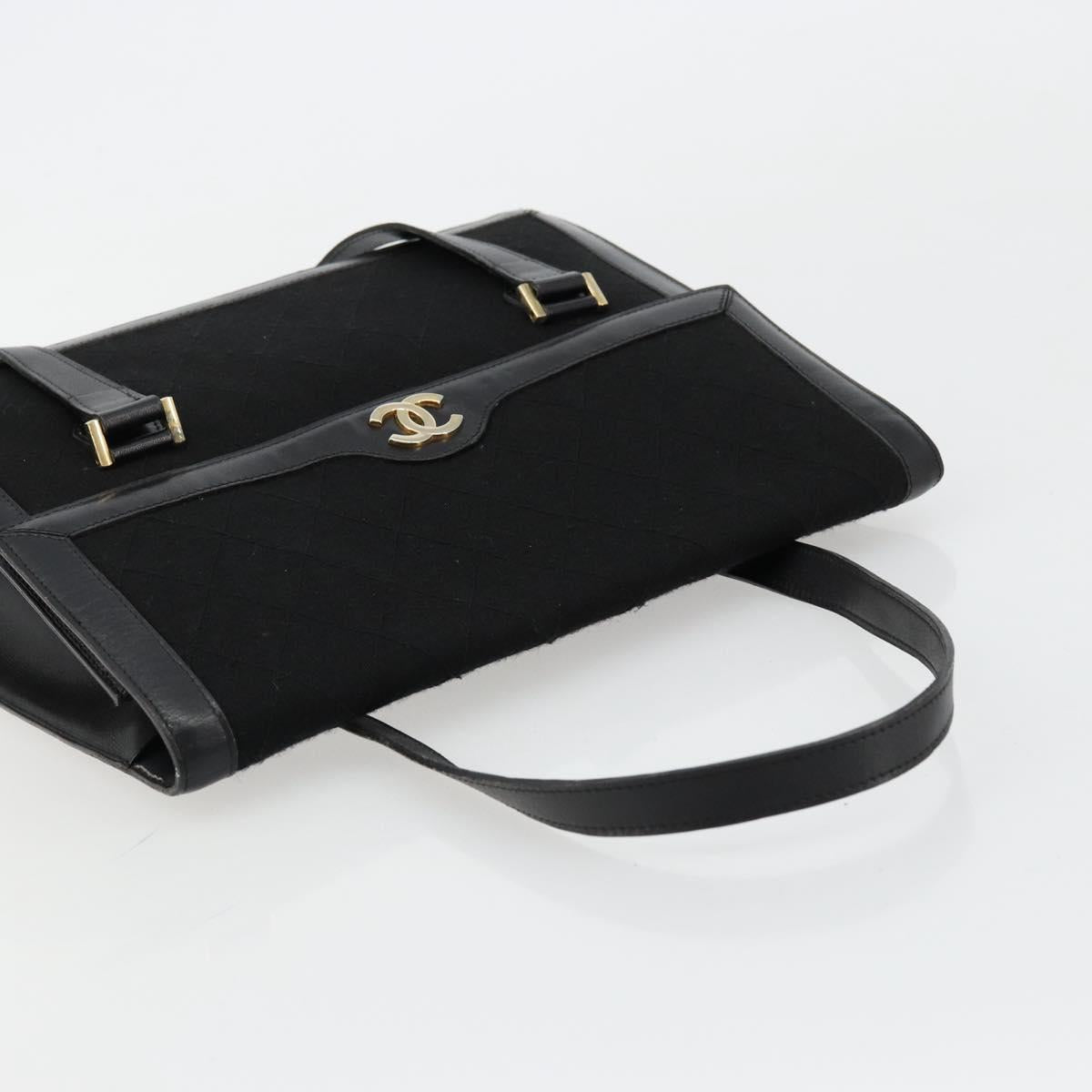 CHANEL Matelasse Hand Bag Cotton Leather Black Gold CC Auth 160252