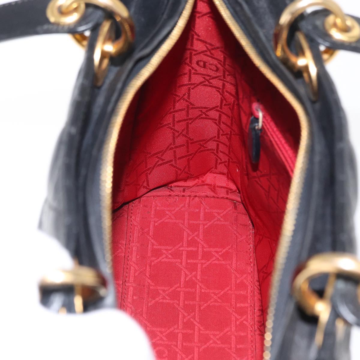 Christian Dior Lady Dior Canage Tote Bag Leather Black Gold Auth 160256