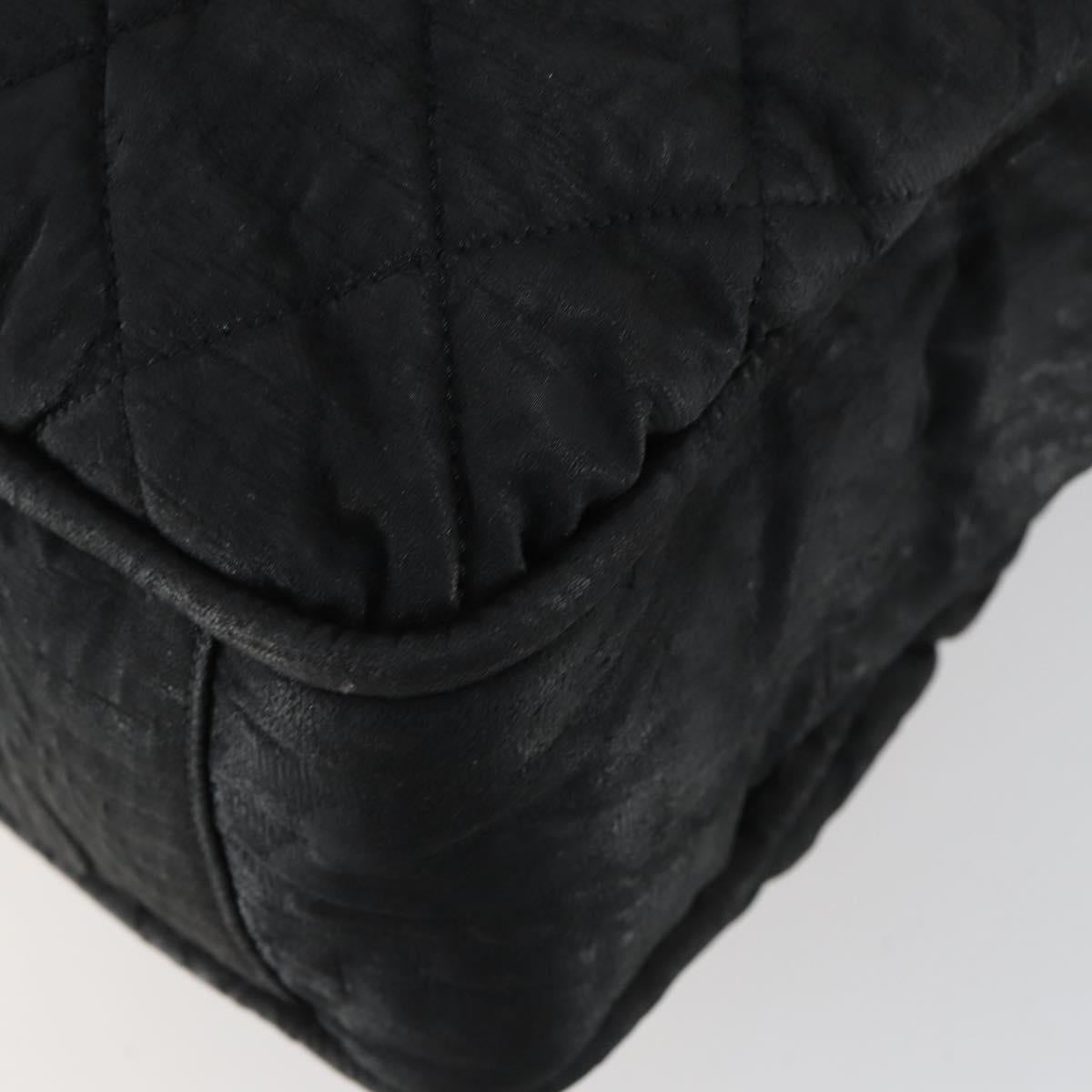 CHANEL Matelasse Tote Bag Coated Canvas Black Silver CC Auth 160260