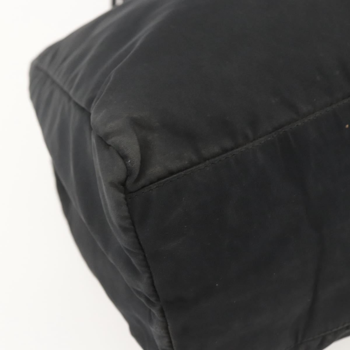 PRADA Tote Bag Nylon Black Silver Auth 160264