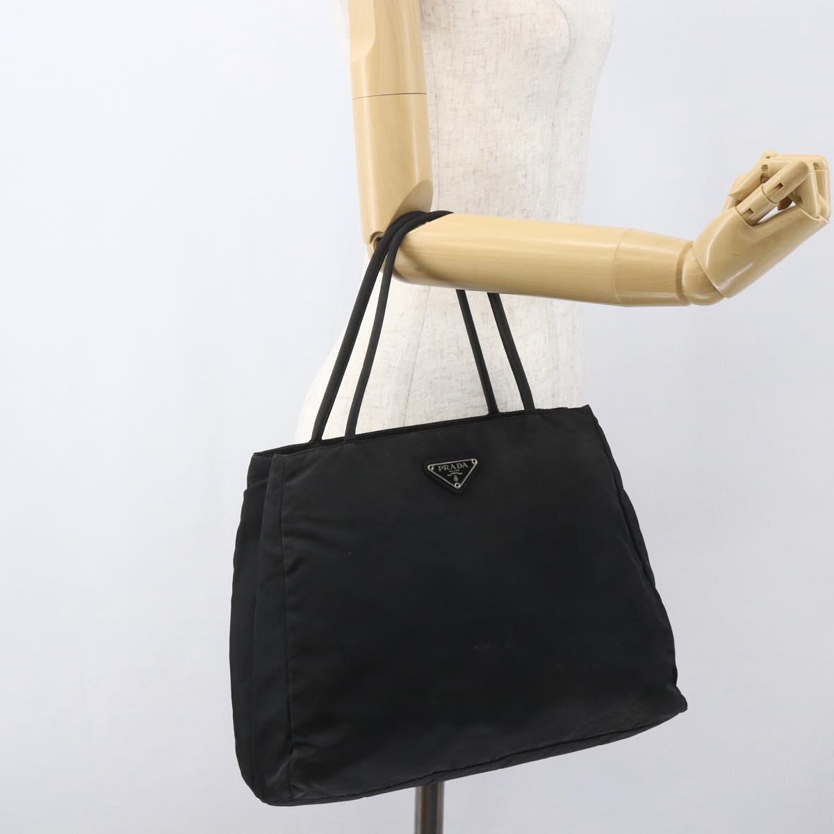 PRADA Tote Bag Nylon Black Silver Auth 160264