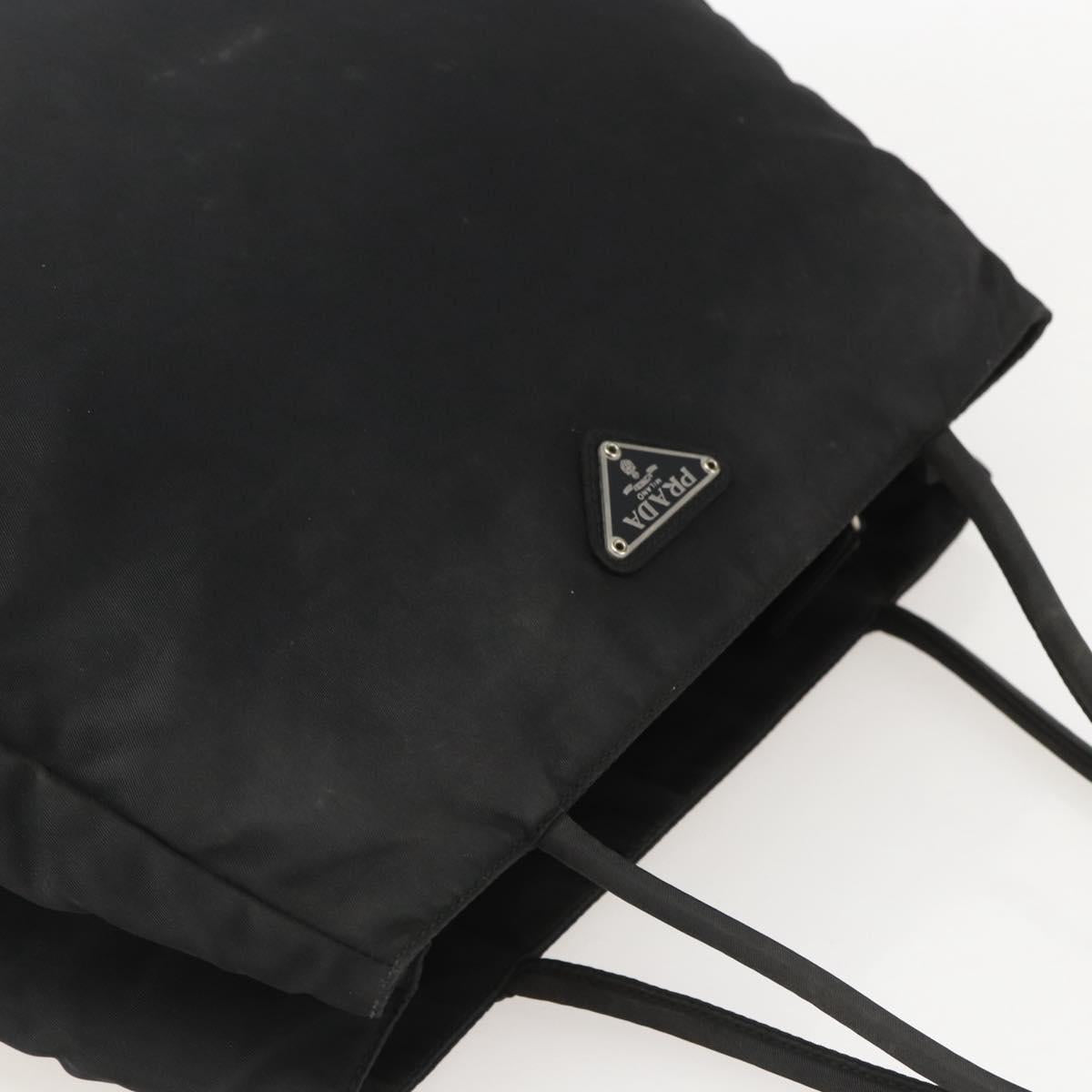 PRADA Tote Bag Nylon Black Silver Auth 160264