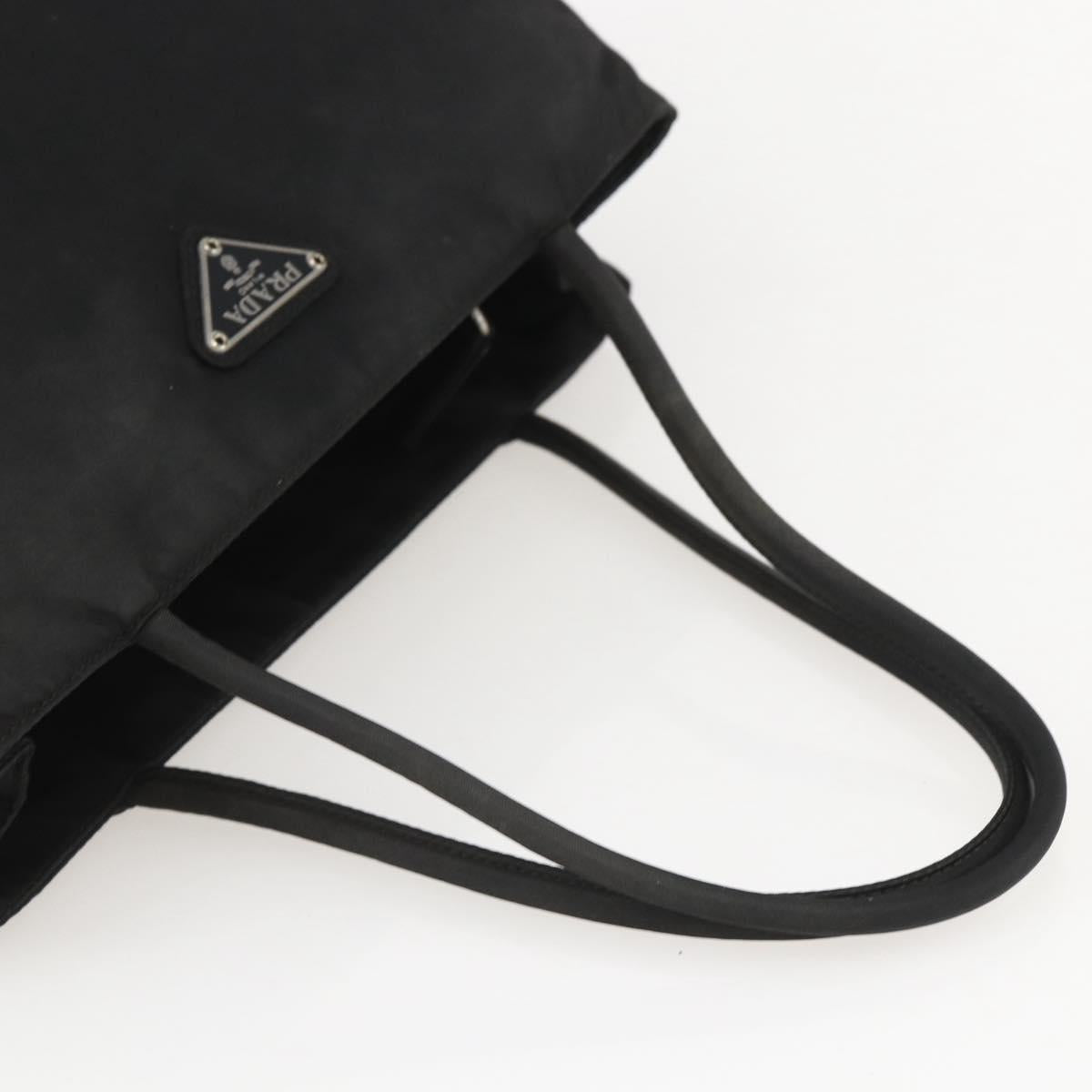 PRADA Tote Bag Nylon Black Silver Auth 160264