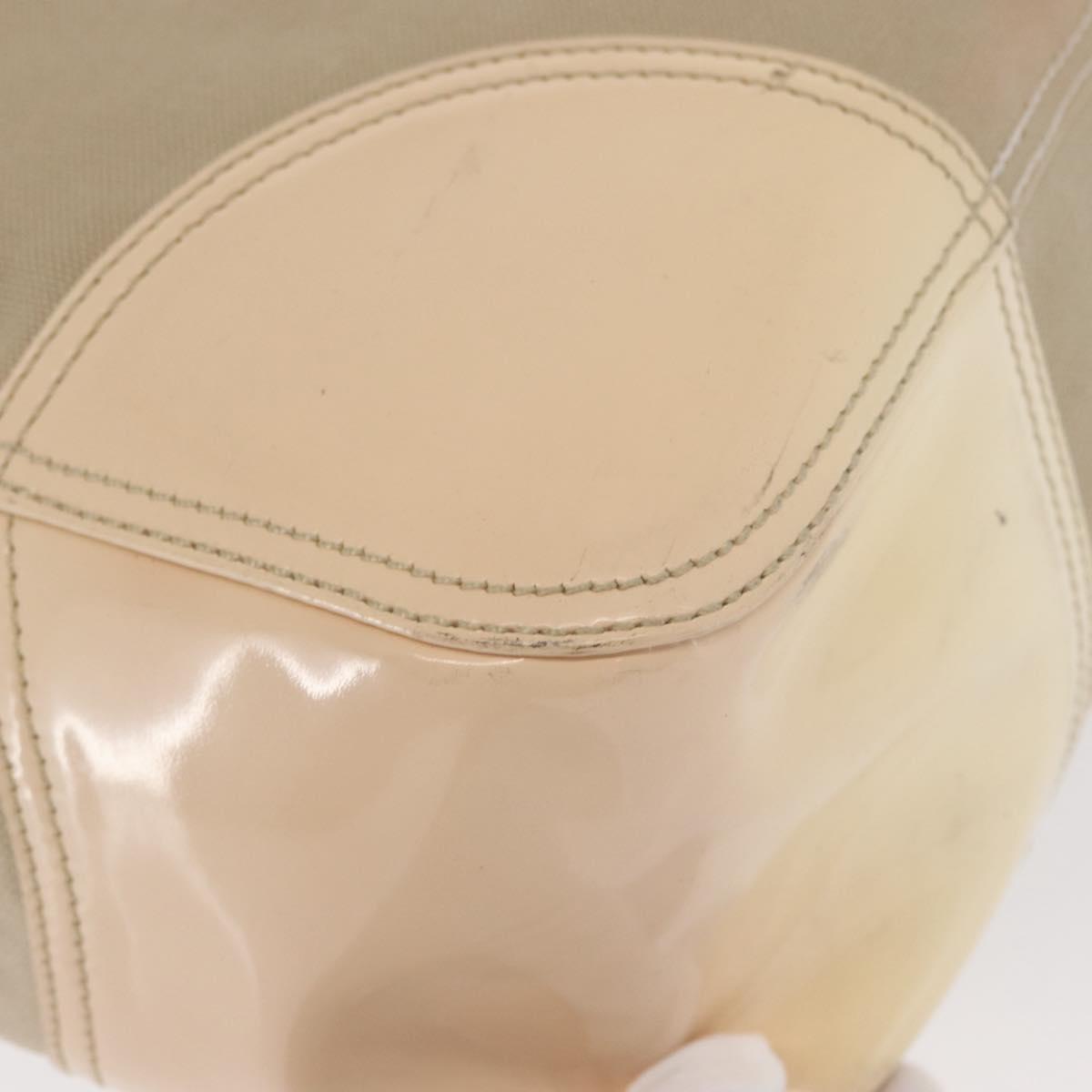 PRADA Tote Bag Canvas Leather Beige Silver Auth 160268
