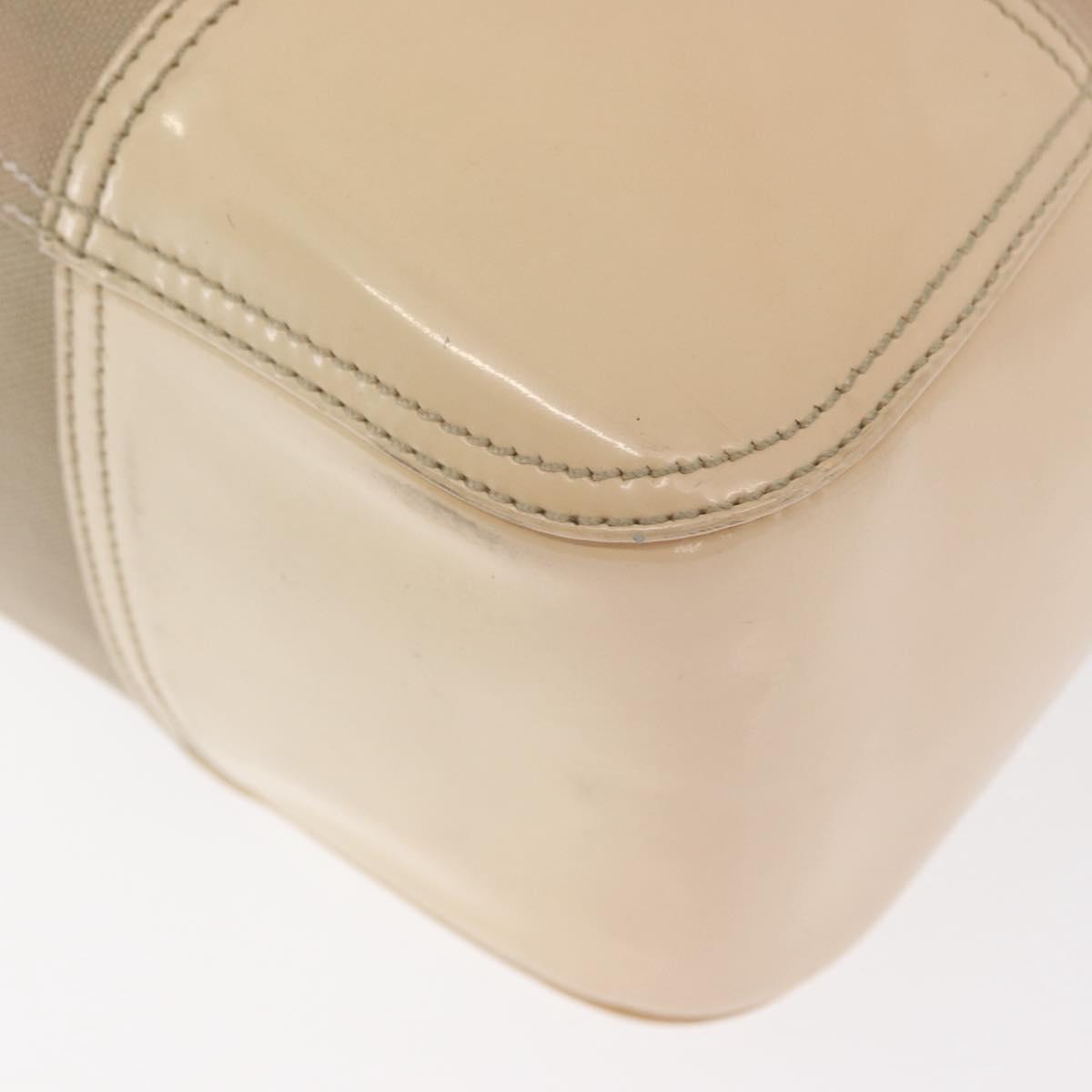 PRADA Tote Bag Canvas Leather Beige Silver Auth 160268