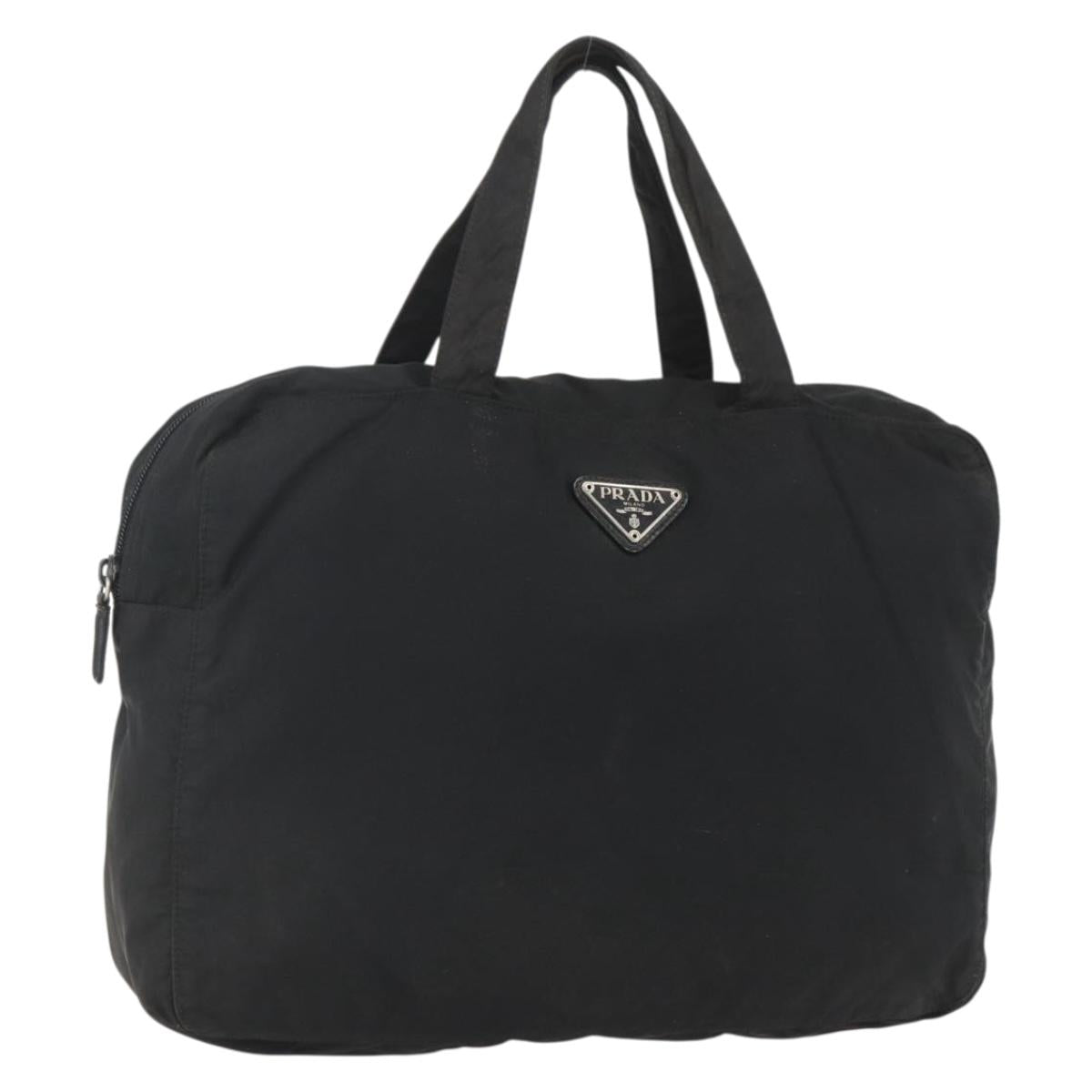 PRADA Tote Bag Nylon Black Silver Auth 160269