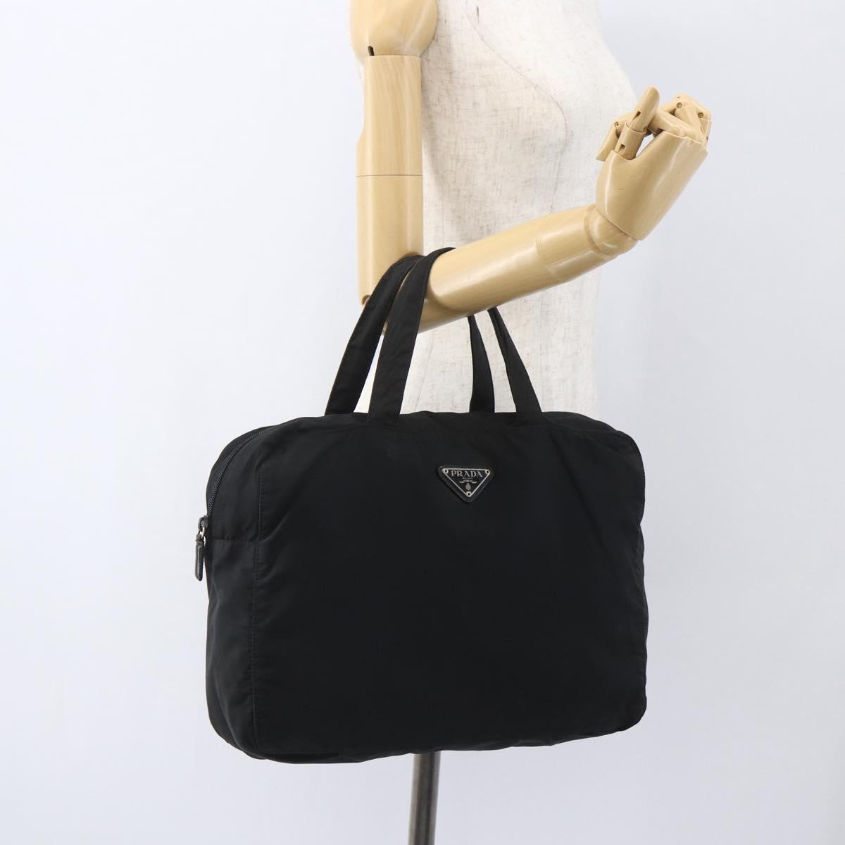 PRADA Tote Bag Nylon Black Silver Auth 160269