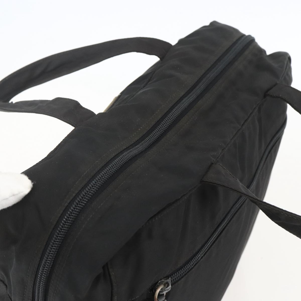 PRADA Tote Bag Nylon Black Silver Auth 160269