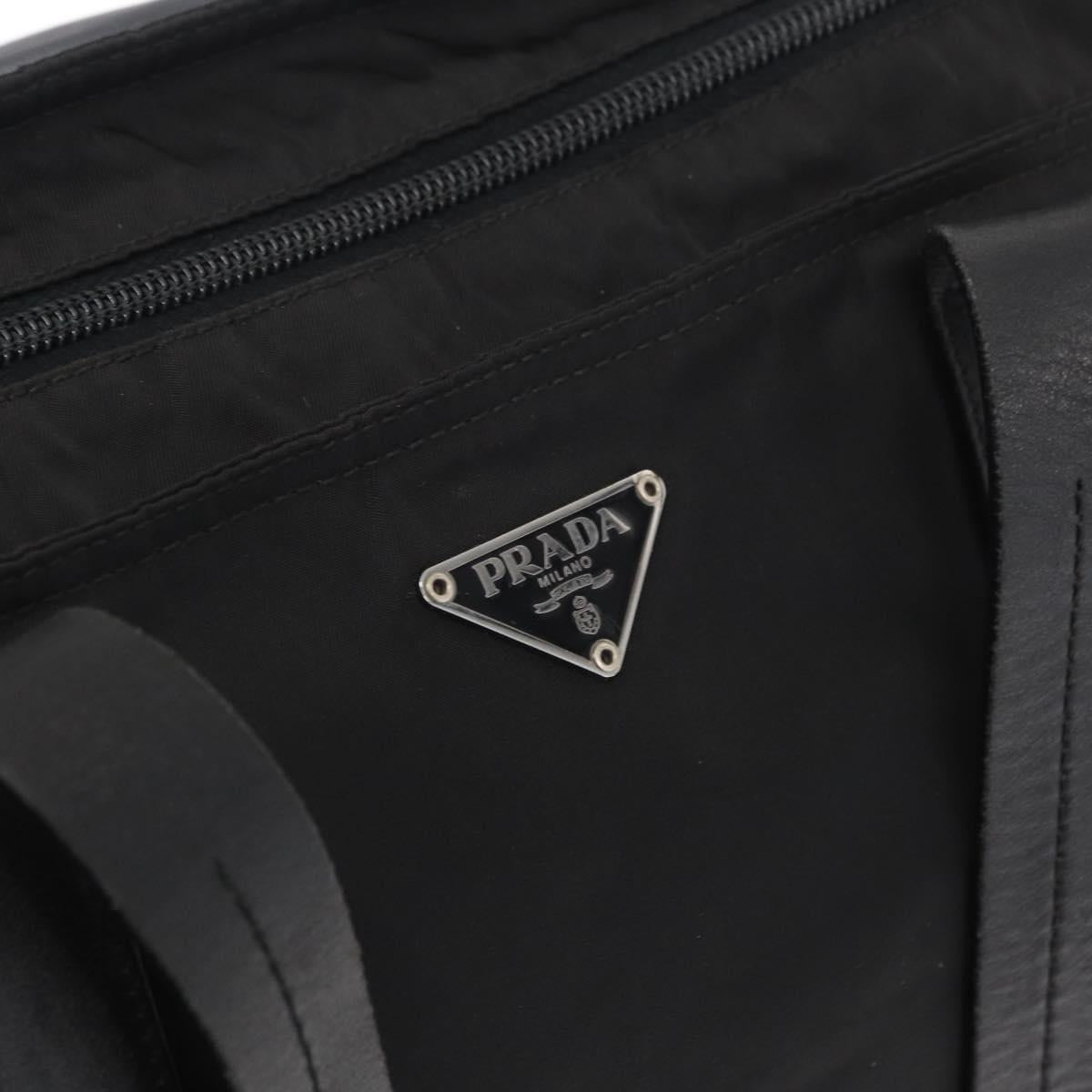 PRADA Tote Bag Nylon Black Silver Auth 160272
