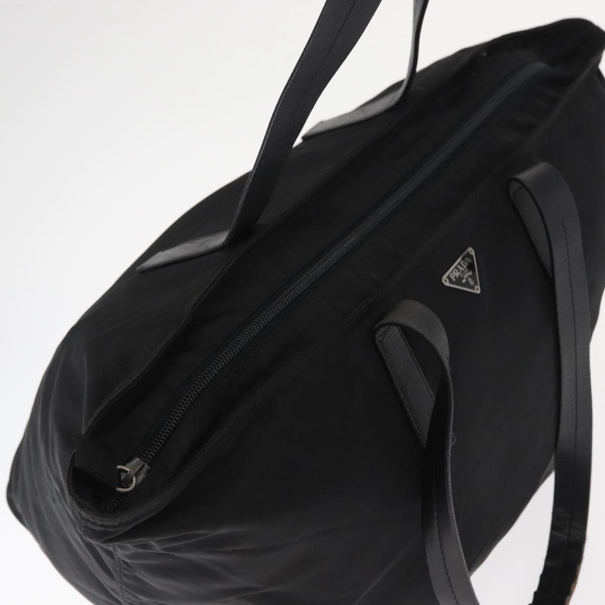 PRADA Tote Bag Nylon Black Silver Auth 160272